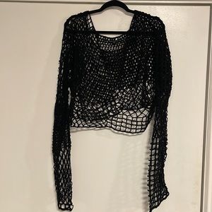 Widow Macramé Crochet Long Sleeve Crop Top